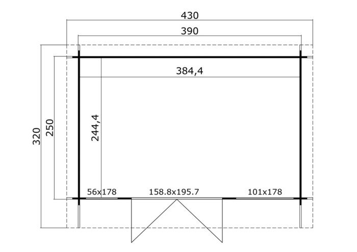 Lasita Maja hytte model Cambridge 250 x 390 cm